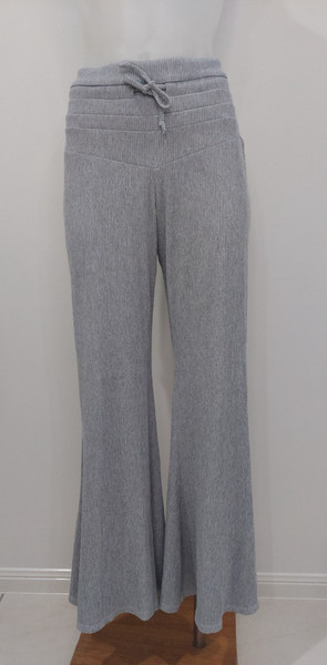 EXOTICA Grey Ribbed Pants with Wide Structured Waistband & Flared Bottoms Size M