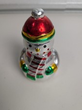 Mercury Glass Snowman Figurine Christmas Ornament Silver Red Hat Striped Scarf