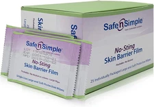 Skin Barrier Wipes - 25 Large 5” X 7” Individually Wrapped No-Sting Barrier Film