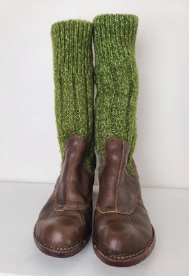 El Naturalista Womens Green Knit Sweater Pull On Leather Heel Boots Size 7 - Image 1 of 4