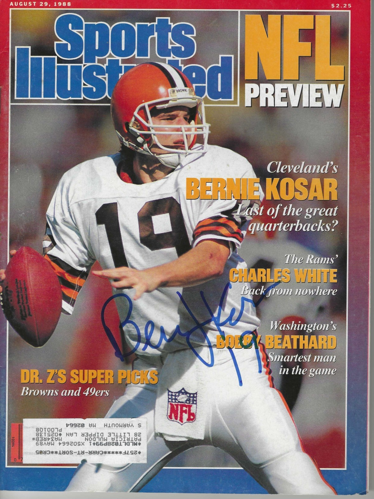Bernie Kosar Autographed Signed Cleveland Browns SI Sports Illustrated 8/29/1988 w/COA 