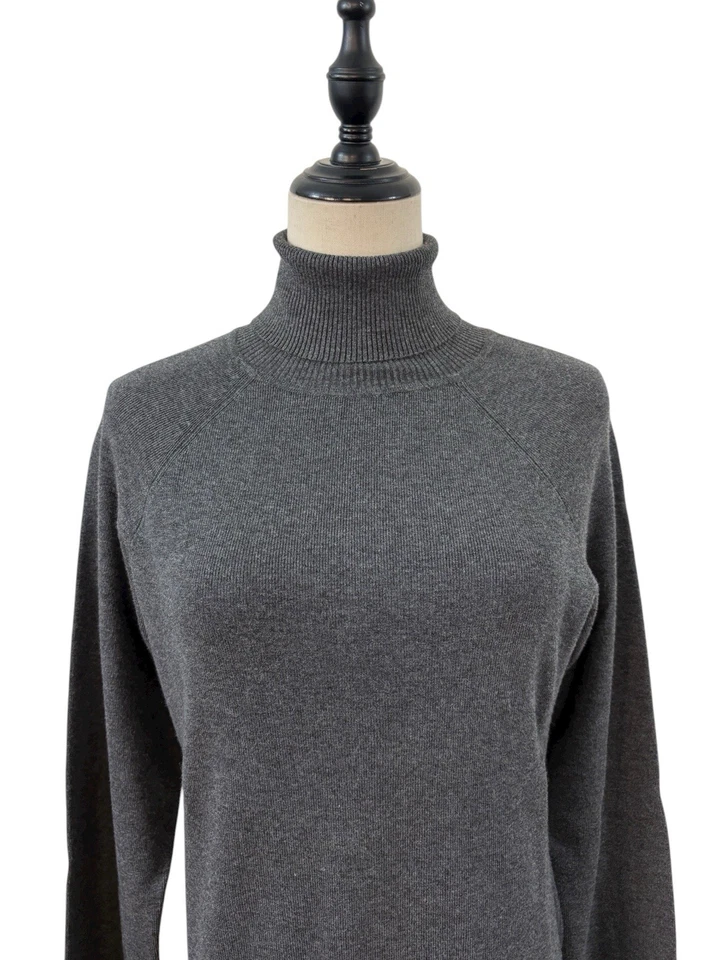 Vtg Y2K Grey Sweater Dress Turtle Neck Mod Mini Sz L Knit Retro 60s Style Boho - Image 2 of 4
