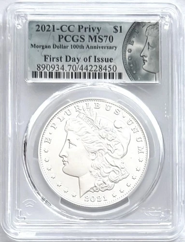2021 CC SILVER MORGAN DOLLAR CARSON CITY PRIVY MARK FIRST DAY OF ISSUE PCGS MS70