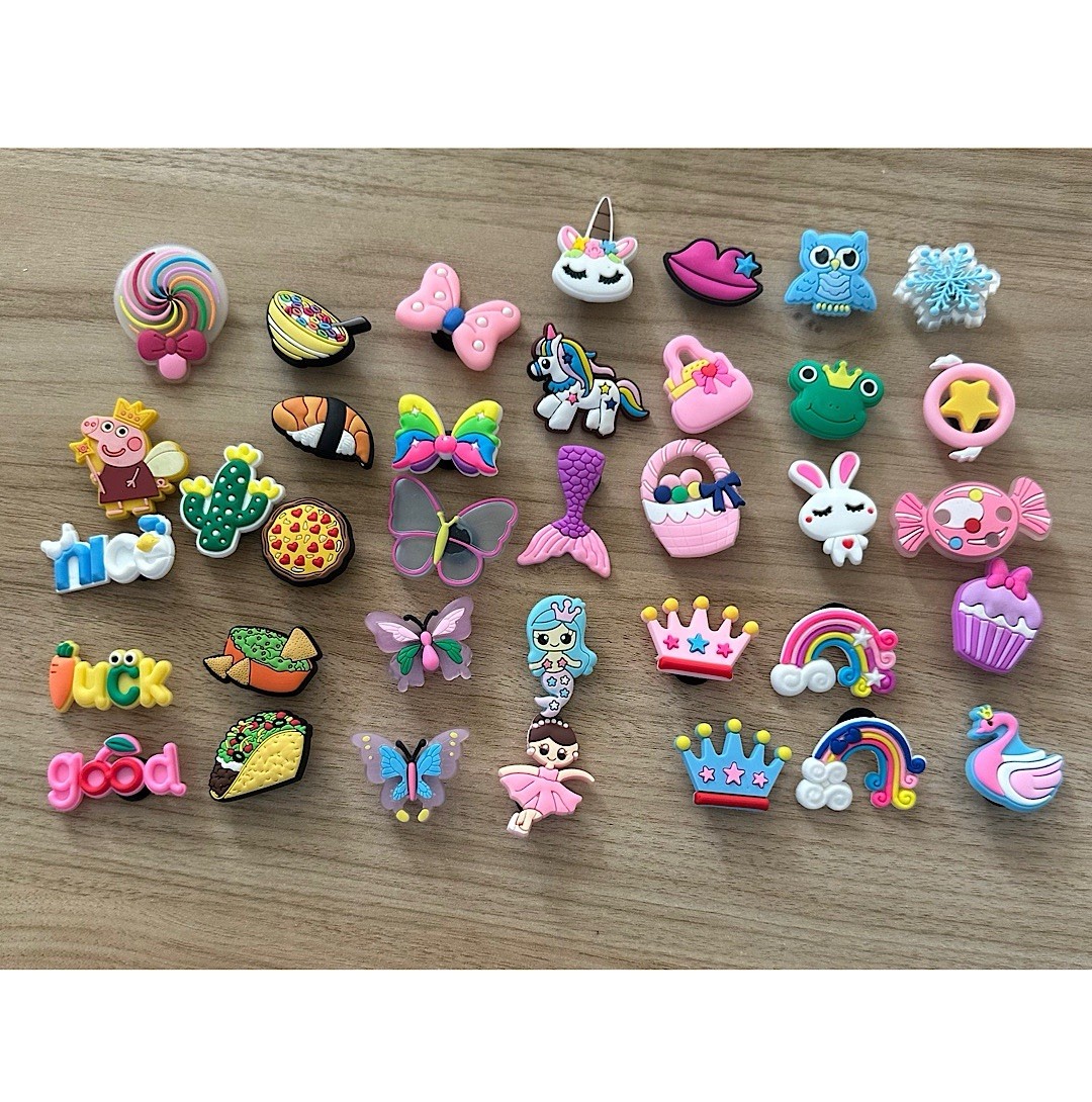 Lot 36 Pieces Of Shoe Charms For Girls Animal Food Mermaids Rainbows Fantasy