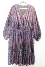 Tahari 3/4 Sheer Balloon Sleeve Velvet Burnout Tiered Midi Dress-3X-Whimsigoth