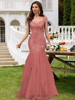 Pink Stretch Lace Sequin Net Mermaid Sleeveless Wide Strap Maxi Dress Size 18