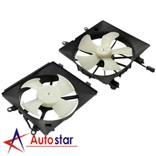 Left+Right Set Radiator & AC Condenser Cooling Fan Assembly For Honda Civic 1.7L