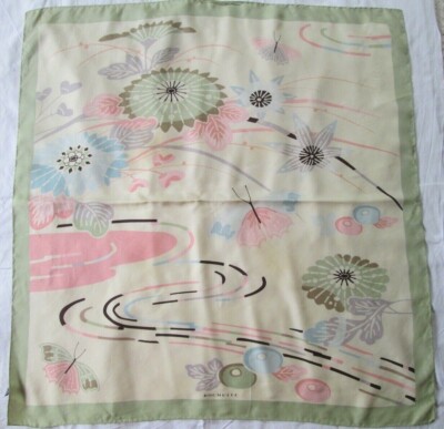 Foulard Vintage ROCHELLE 100% Soie Lourde - 90x90 Cm, Vert, Carré, Occasion En Très Bon état