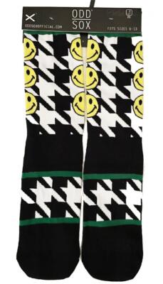 ODD SOX Knits Smiley Face Houndstooth Cotton Blend Thick Crew Socks Men's NWT