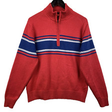 IZOD 1/4 Zip Pullover Sweater Mens Sz Large Red Blue Gray Striped Classic Preppy