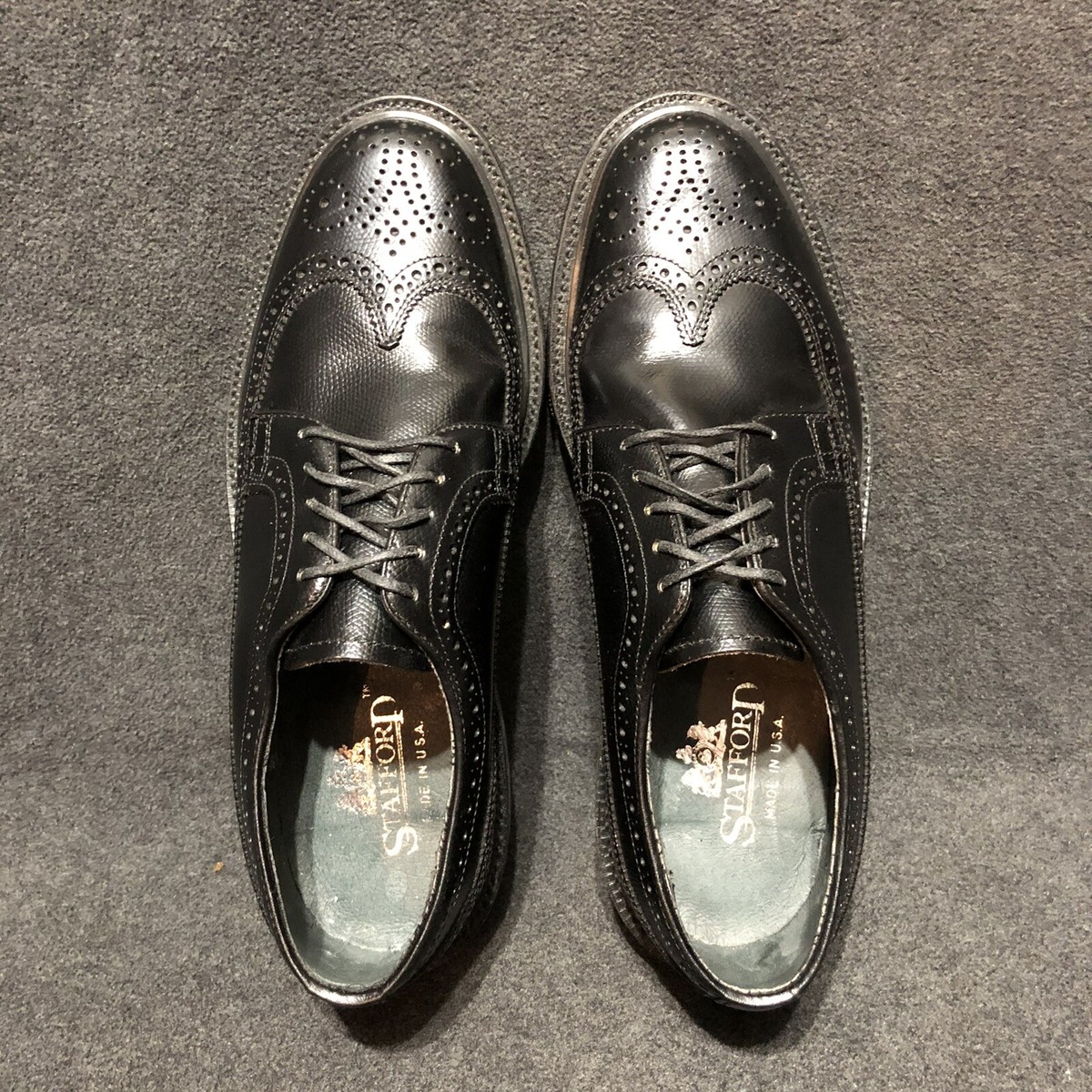 Stafford Shoes Mens Size 7.5 3E Wingtip Brogue Oxford USA Black Leather Stafford Shoes Mens Size 7.5 3E Wingtip Brogue Oxford 51401  main image 2