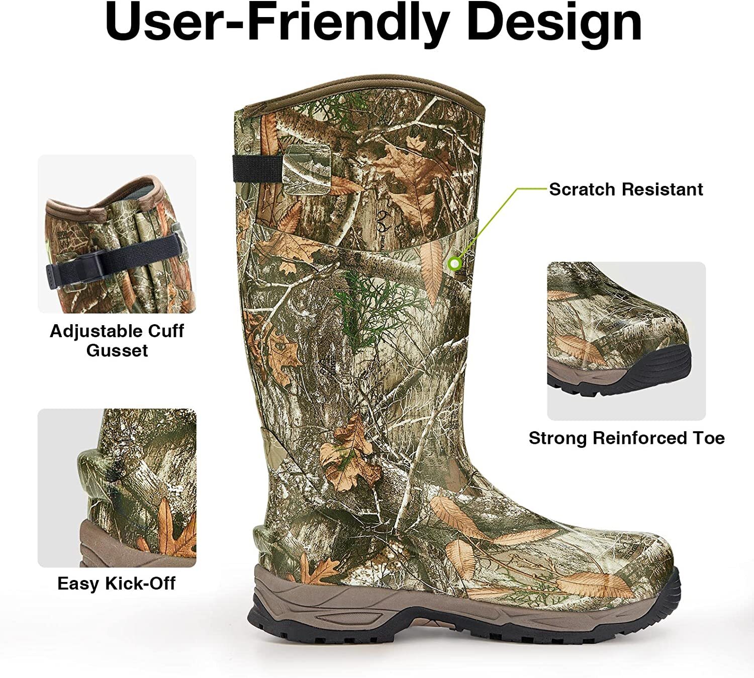 TIDEWE Rubber Hunting Boots, Waterproof Insulated Realtree Camo Warm