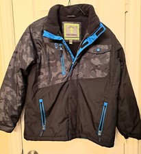 Free Country Boy's Winter Ski Coat Jacket Black Gray Size L 14/16 Many Pockets