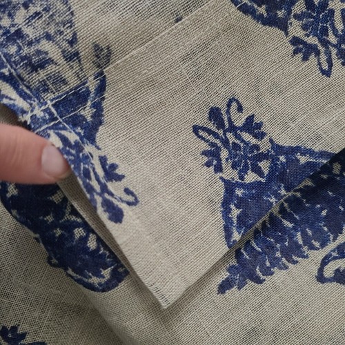 Pottery Barn Sharona Medallion Ikat Sheer Drapes Set 2 Flax Blue 96 Linen Rare - Picture 5 of 6