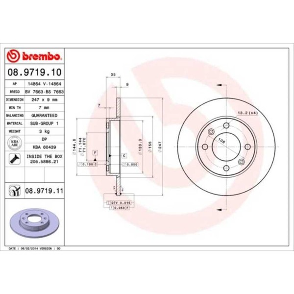 Brembo 2X Bremsscheibe Hinten 247 Voll FüR Peugeot 307 3A/C 3H 3E CitroëN-image