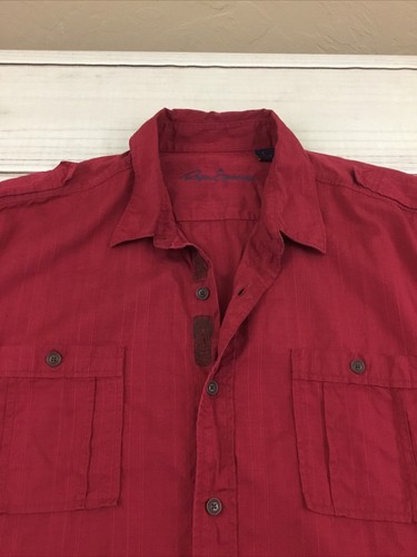 Reyn Spooner Button Up Tiki Shirt Cotton Tencel Hawaiian Tropical Striped Red Lg - Picture 2 of 12
