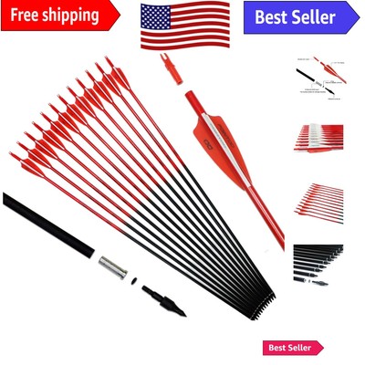 High-Visibility Carbon Arrows Set for Compound and Recurve Bows - Pack of 12