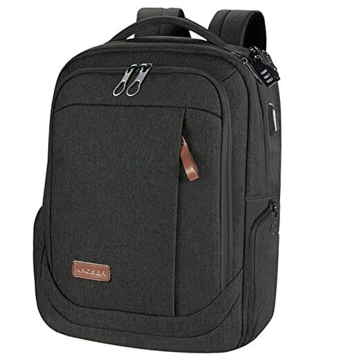 Large Laptop Backpack Fits 17.3 Inch A-Charcoal Black Computer Bag