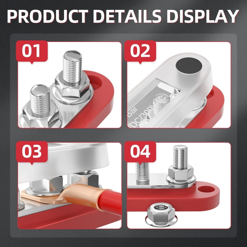 Metal Power Distribution Block Bus Bar Posts Cover Marine Automotive Solar 12V - Image 4 of 4