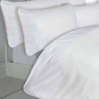DOPPELBETT WEISS BETTBEZUG SET PERKAL UNIFARBEN 180 FÄDEN BAUMWOLLE