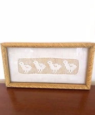 Vintage Crochet Doily Framed Featuring 4 Chickens
