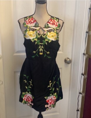 alice mccall embroidered dress Plus Size Long Sleeve Embroidered Midi Dress in Black main image 1