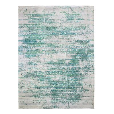 8'10''x12' Sari Silk With Textured Wool Green Erased Chevron Design Rug R59224
