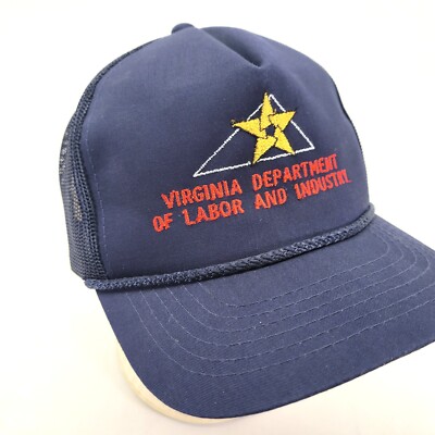 Virginia Department of Labor Industry Hat Cap Snapback Mesh Trucker Blue Vtg