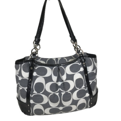 Coach 29321E Alexandra Chain Shantung Tote Bag Shoulder Handbag Gray Black