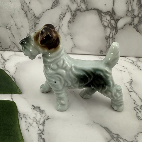 Vintage Made in Japan Terrier Hund Figur Porzellan weiß braun Fuchs Welpe