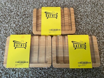 Lot of 3, BATHIO Bamboo Soap Dish for Shower with Non-Slip Silicone Base NEW
