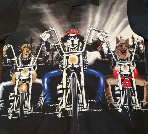 Big Dogs AOP Motorcycle Club Black Button Up Shirt Mens Sz L Bikers Short Sleeve - Picture 3 of 5