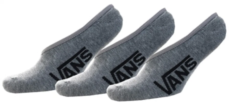 VANS Mens No Show Socks 3 Pack Grey