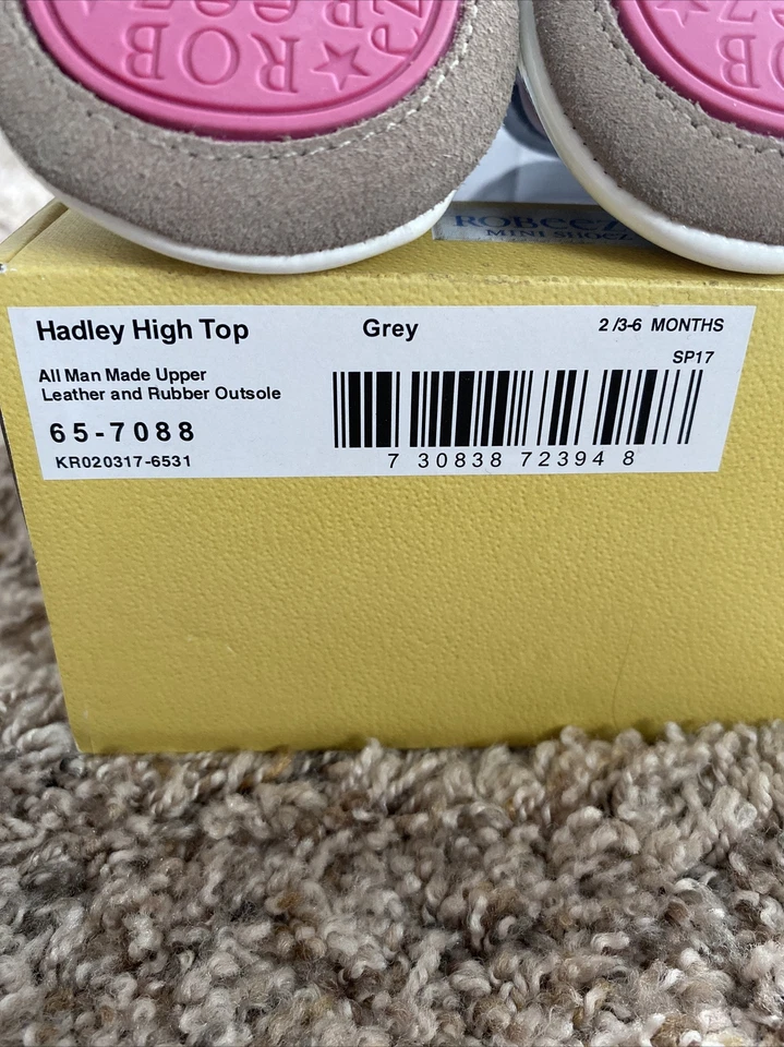 Robeez Mini Shoez - Talla 2 3-6 meses. Hadley High Top gris, blanco, rosa Foto 3 de 4