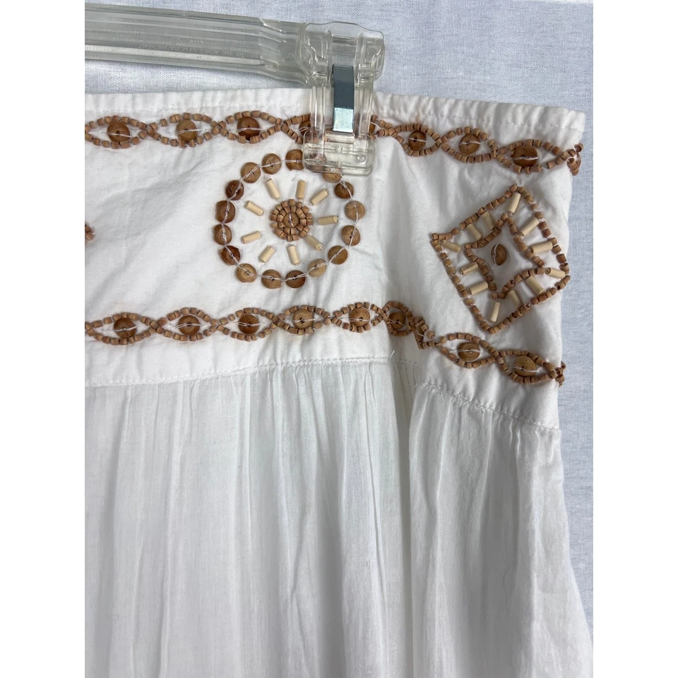 Falda Rafaella Vintage Mujer 16 Blanco Cuentas Niveles Maxi Boho Hippie Pradera Foto 4 de 4