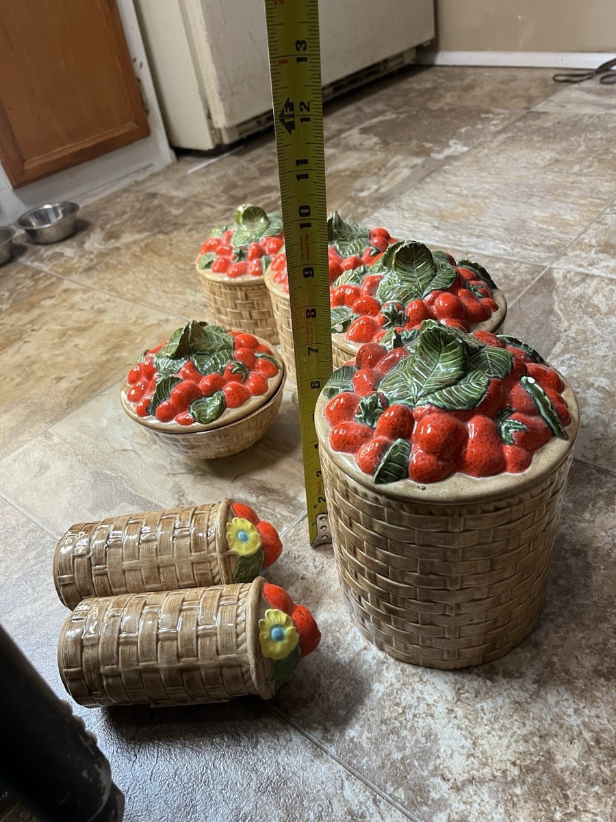 Vintage Strawberry Basket Ceramic Canister Set with Jars & Shakers