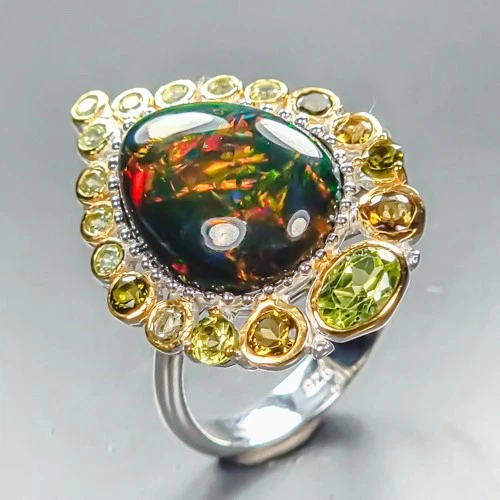 Top AA+ 7 ct+ Natural Black Opal Ring 925 Sterling Silver Size 8 /R461584