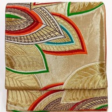 7259 Japanese Vintage Fukuro Obi Belt Kimono Fabric Silk Traditional Gold