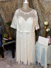 Lace Short Tea Length Wedding Dress 3/4 Sleeves size 24