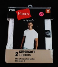 Hanes Men's Supersoft Modern Fit 2 Pack T Shirts BM7 White Medium NWT