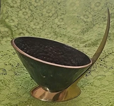 Vtg MCM Atomic Space Style David Palombo Brass & Green Drip Catch All/ Planter