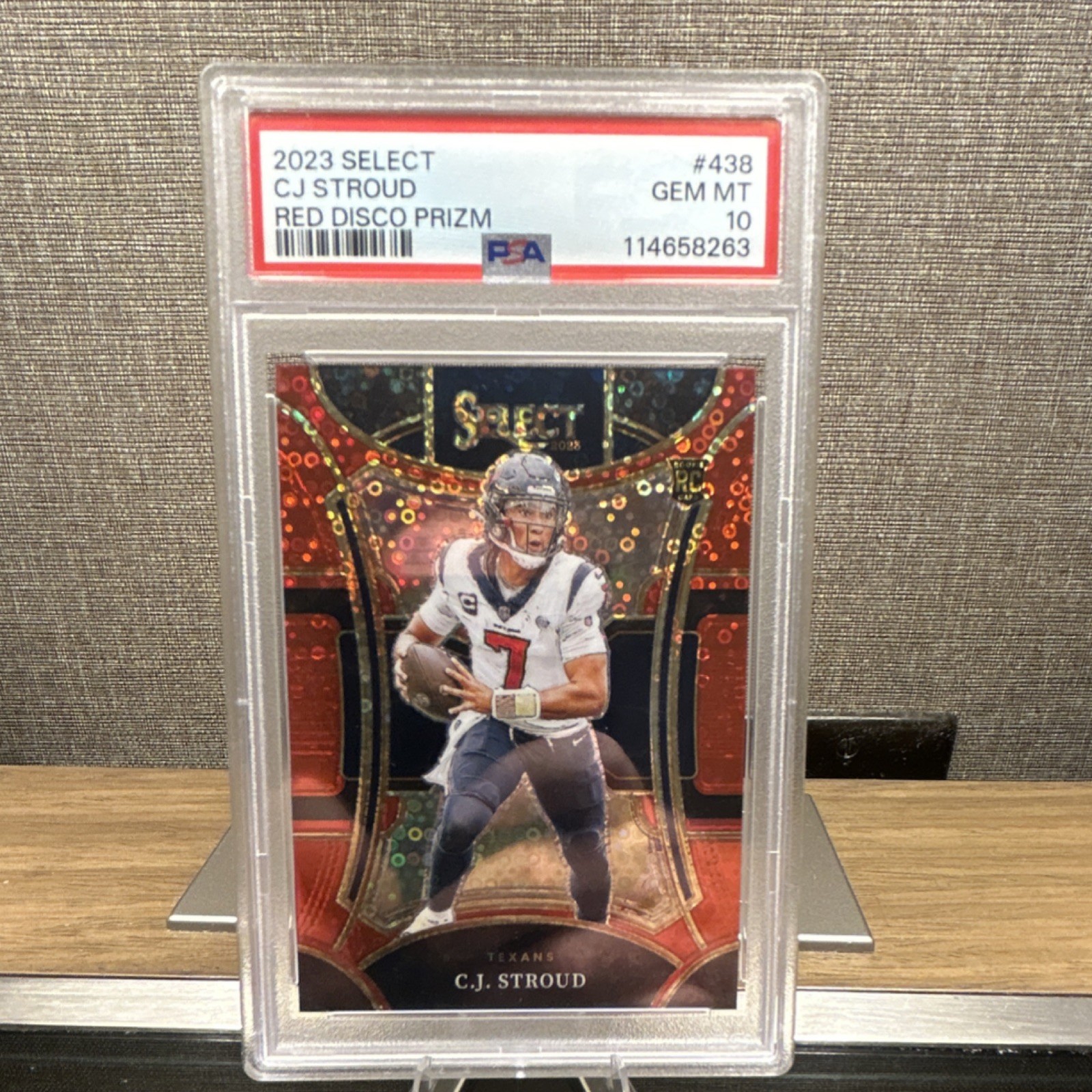 2023 Panini Select C.J. Stroud #438 Red Disco Prizm /49 PSA 10 Rookie