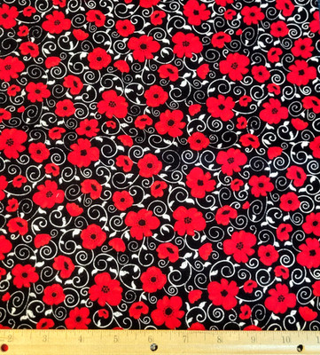 Black Background and Red Poppy's Timeless Treasures Fabrics of Soho GAIL - C7742