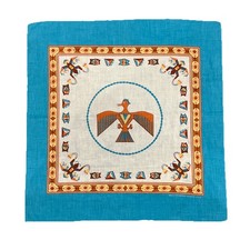 VTG 70s Southwestern Hankerchief Native American Tribal Aztec Bandana 23.5x23.5
