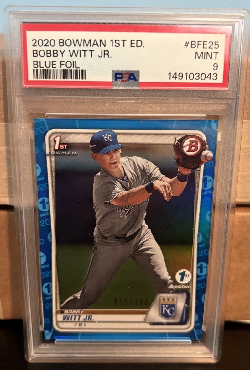 Topps 2020 Bowman 1st Edition Bobby Witt Jr. BFE-25 Blue Foil /150 PSA 9