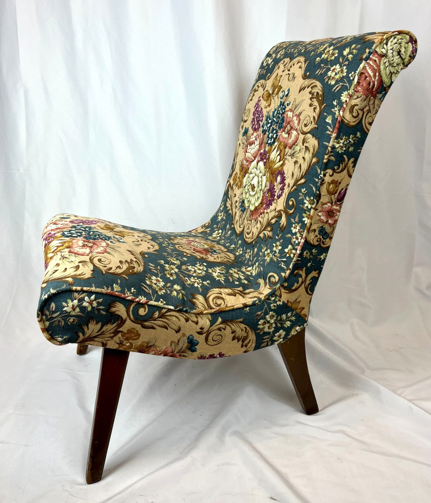 Vintage Slipper Chair Reupholstered Floral Bedroom Accent Cocktail Chair image 2