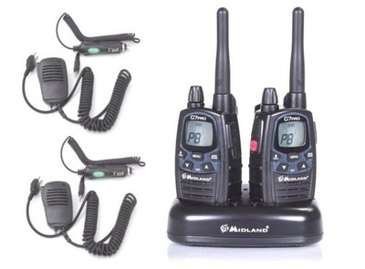 Midland G7 Pro walkie-talkie + handheld microphones, car chargers + 220V charger
