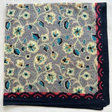 Fazzoletto vintage grigio cotone blu floreale floreale orientale tascabile quadrato 17"~P
