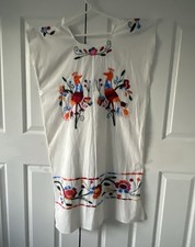 Vintage 60s 70s Otom  Oaxatan Caft n Mexican White Embroidered Dress one size