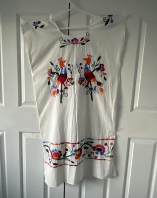 Vintage 60s 70s Otom Oaxatan Caftn Mexican White Embroidered Dress one  size | eBay